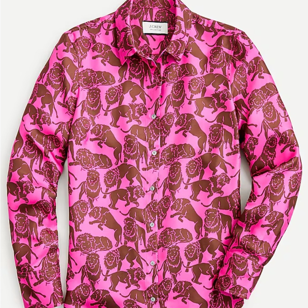 J. Crew Vibrant Pink and Brown Lion Print Shirt